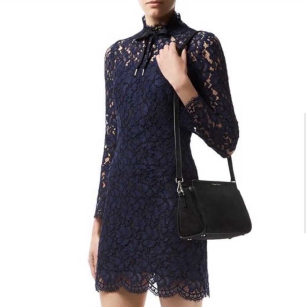 *SOLD* Beautiful Sandro Navy High Neck Lace Dress
